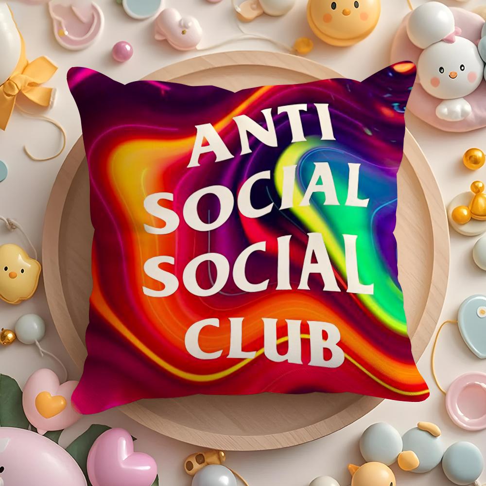 A-Anti Social Social Club Cushion Cover Plush Fabric Soft Double-Sided Printed Sofa Pillow Case Colorfast Home Decor Gift