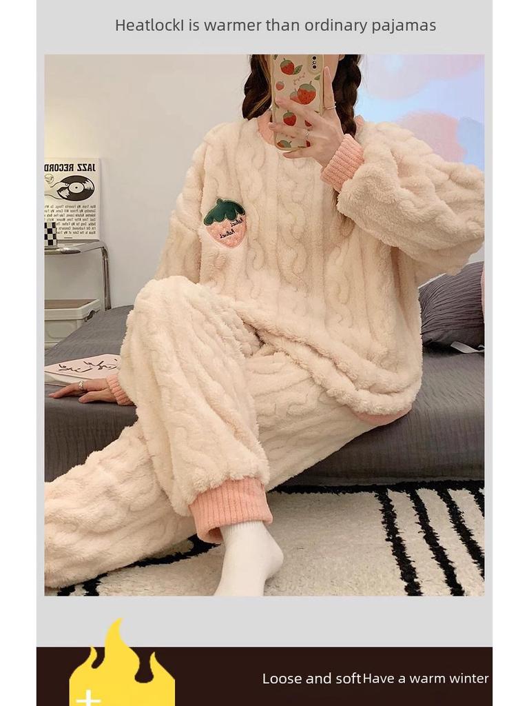 Women's College-Style Plush Pajamas - Thick, Warm, and Loose-Fitting Autumn Homewear