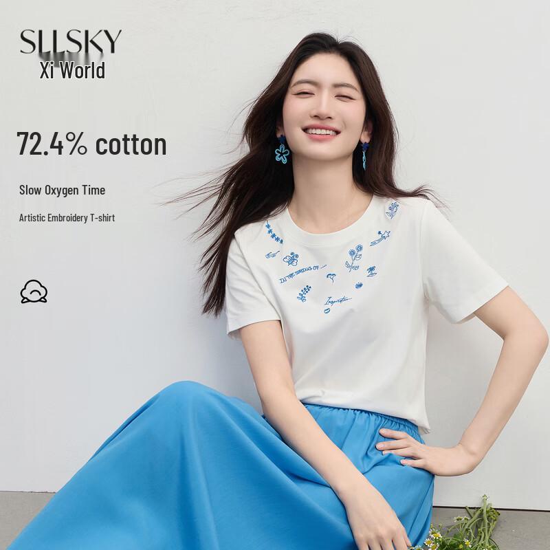 Sllsky Women s Embroidered Cool-Feel Short Sleeve T-Shirt M