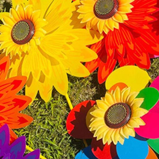 Sunflower Pinwheel 3-Tier Sunflower Garden Wind Spinner Ground Insert Yard Decor Windmill for Patio Lawn Decoration