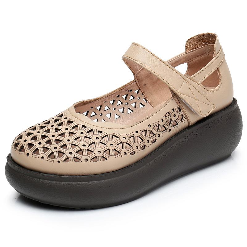 Fashion GKTINOO Genuine Leather Shoes Wedges Women Sandals 2025 New Spring Summer Hook & Loop Hollow Platform Sandals Large Size