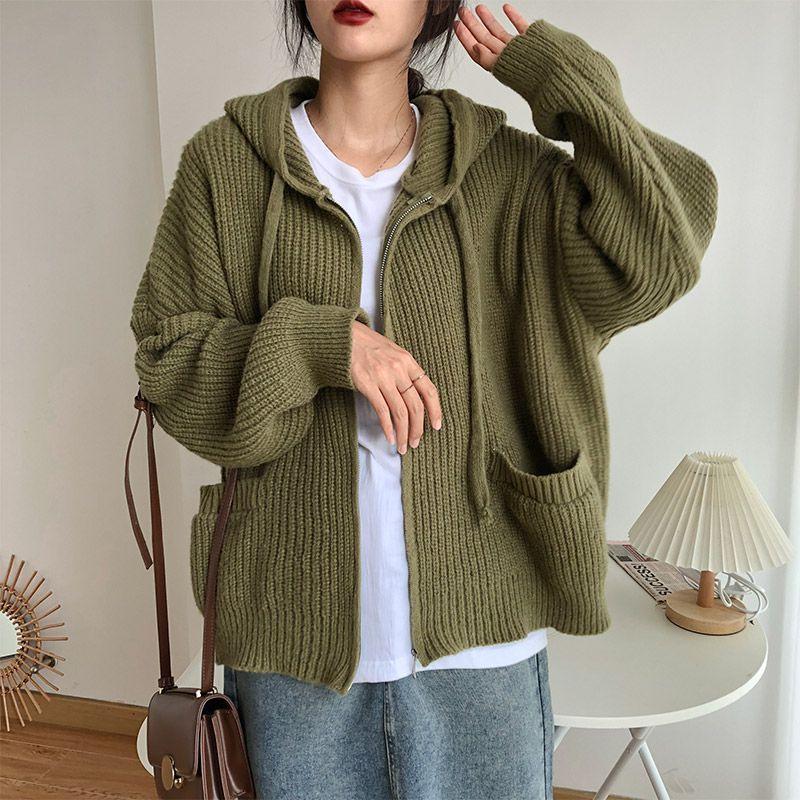 Women's Retro Loose Knit Hooded Cardigan - Autumn/Winter 2025