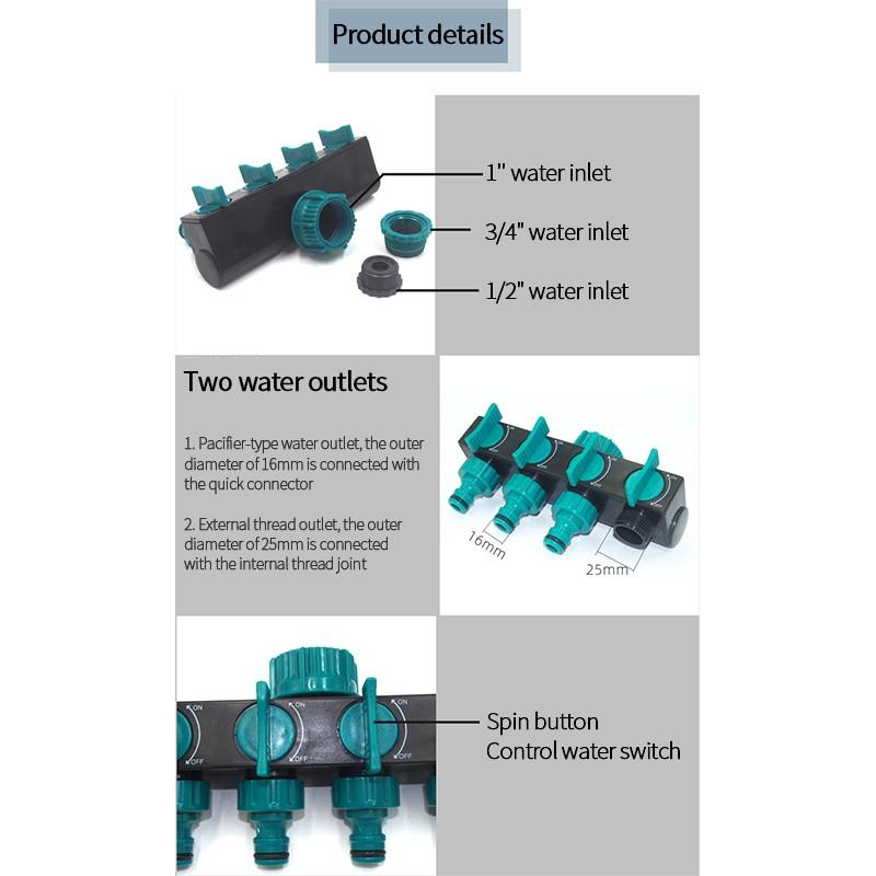 1 In 4 Out Faucet Adapter Garden Watering Lawn Maintenance Valve Diverter Tubing Tap Adapter