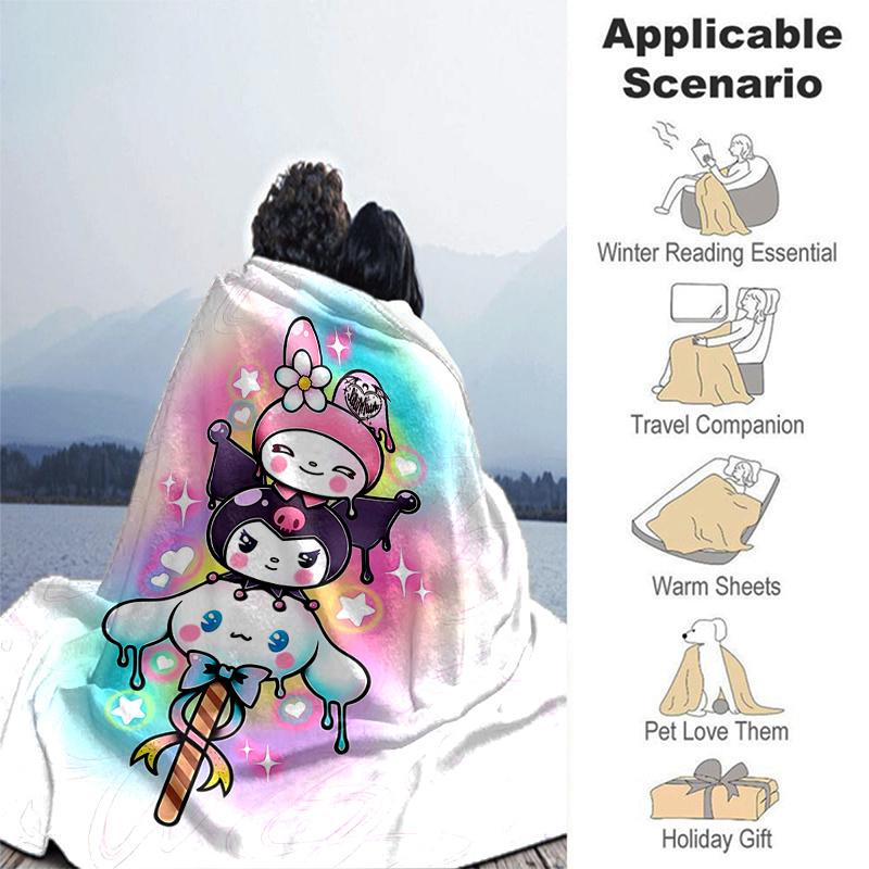 1pc My Melody and Kuromi Dripping Blanket, Soft Throw for Room Decor, Perfect Gift for Family and Friend, Living Room, Travel, Camping, Car Blankets,