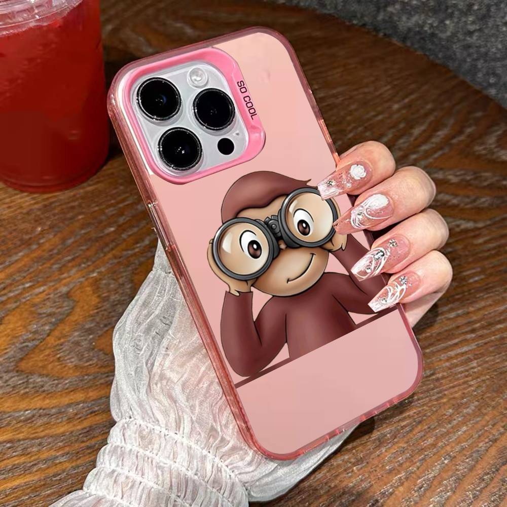 Curious George Monkey Phone Case For iPhone 17,16,15,14,13,12,11,Mini,Pro,E,SE4,XS,MAX Pink Candy Matte Cover 11 iPhone13PROMAX
