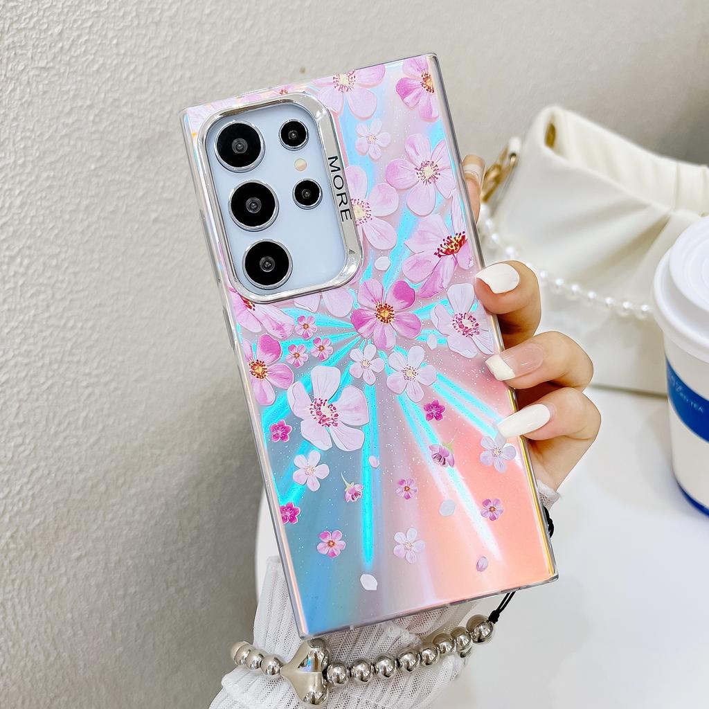 Electroplated Laser Flower Pearl Bracelet S24Ultra Mobile Phone Case Suitable for Samsung A16 Women's New S25U