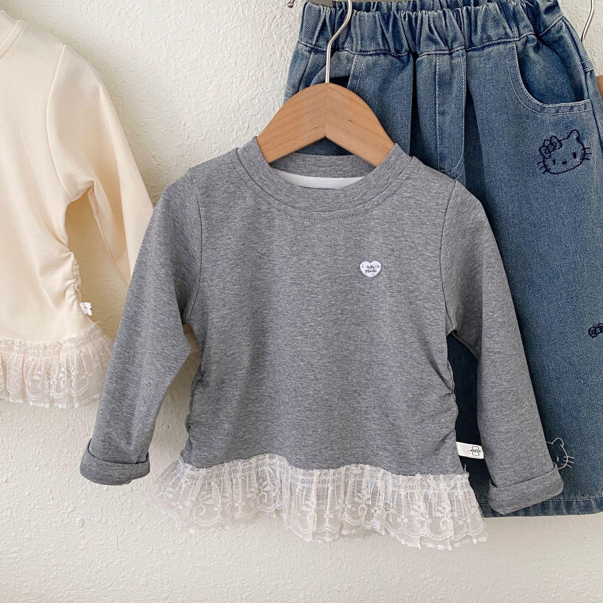 

2025 Новая кружевная футболка с длинным рукавом для девочек: Модный весенне-осенний детский топ 100 cm