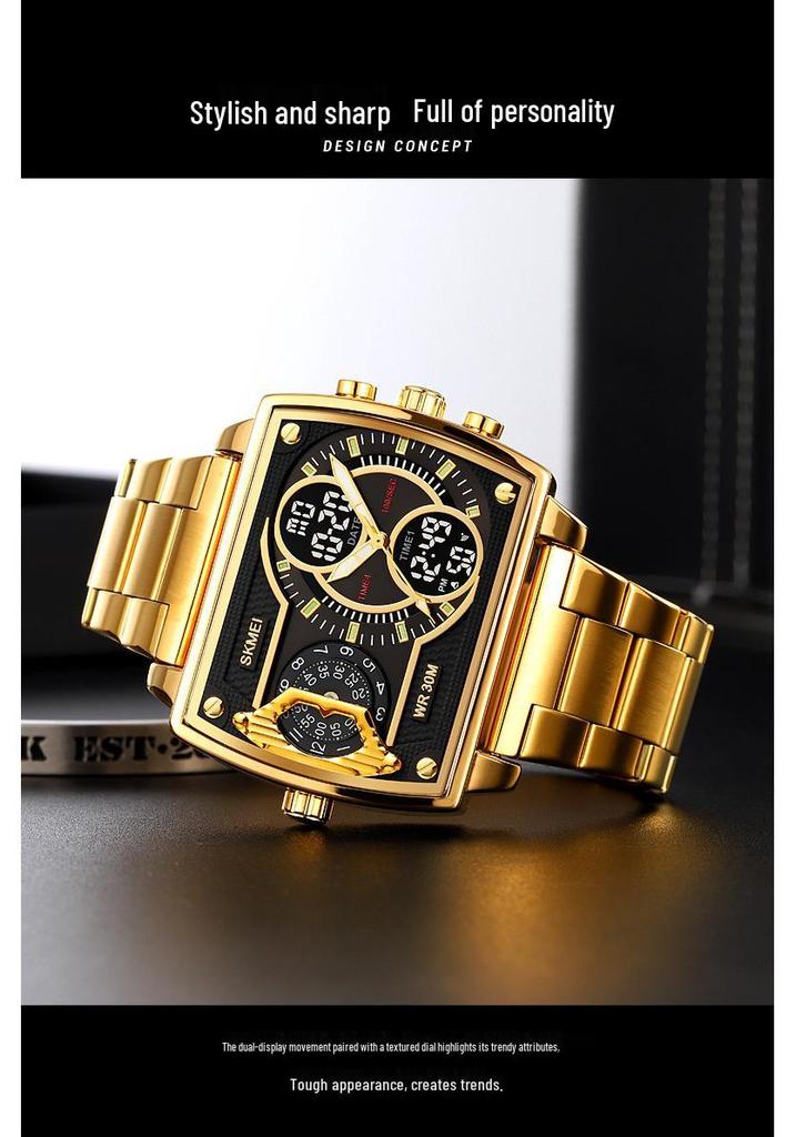 Shikemei Men's Multi-Time Zone Luminous Waterproof Dual-Movement Watch
