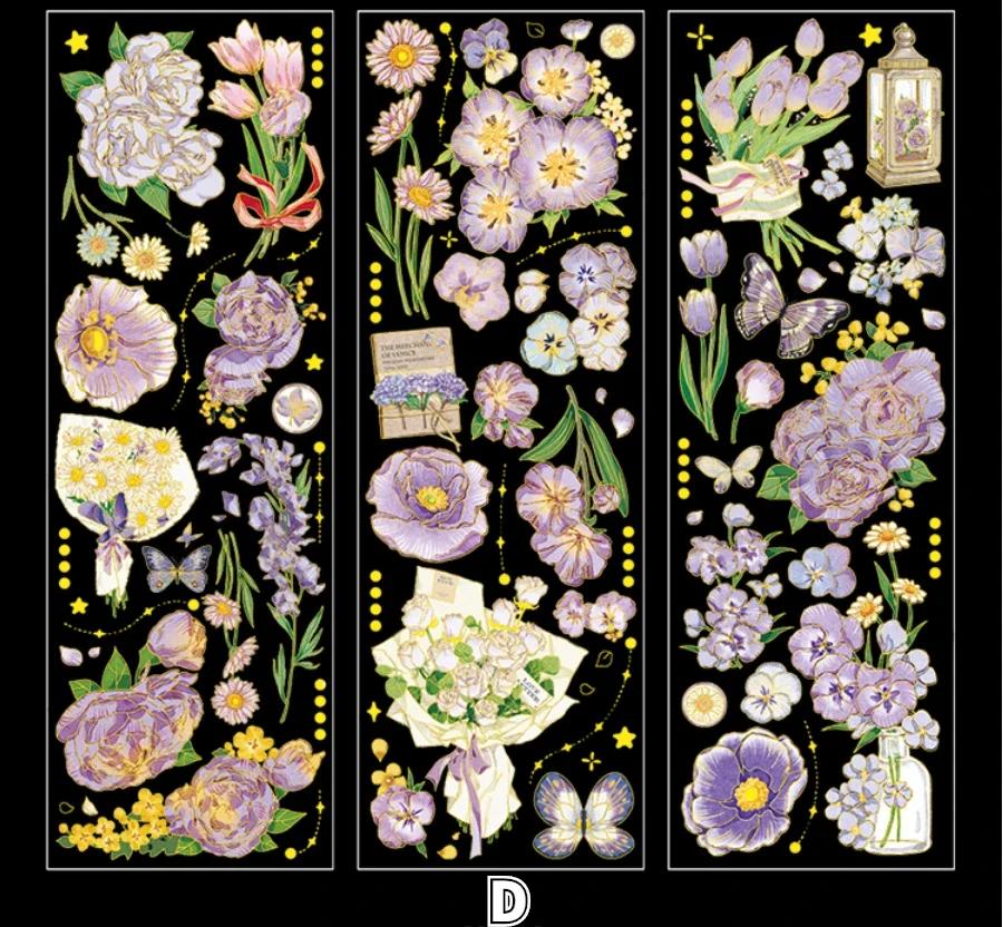 Bronzing Sticker Four Seasons Messenger Series Retro Flower DIY Handnet Material Collage