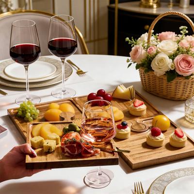 4Pcs Wooden Puzzle-Shaped Appetizer Tray Charcuterie Board Cheese Platter with Crackers Cutouts Versatile Serving Board for Party BBQ Home Kitchen