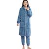 Women Coral Velvet Pajama Kit Cozy Winter Womens Bathrobe Pants Kit with Fleece Lining Hooded Robe Pockets Warm for Cold