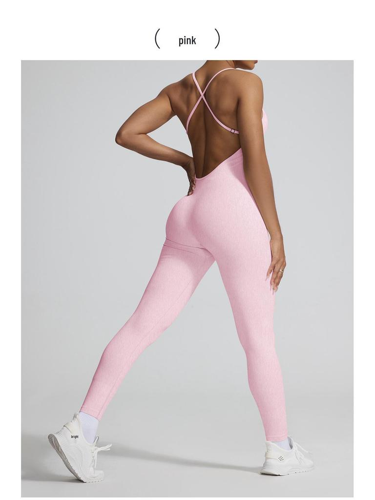 Nahtloser Hochelastischer Yoga-Jumpsuit mit Cross-Back-Design
