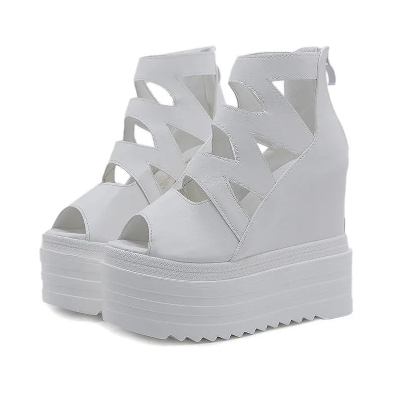 Summer Ultra High Heel Fish Mouth Sandals Wedges Thick Bottom Roman Women's Sandals 14 Cm Sexy High Heels Female Pumps