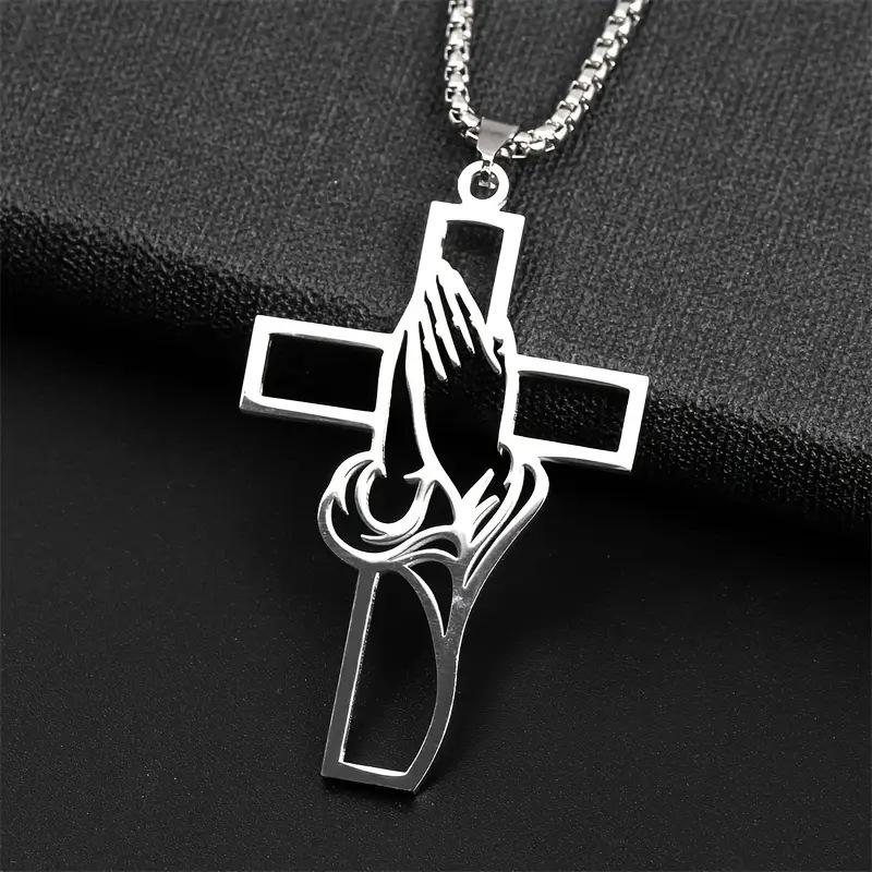 Men's Prayer Cross Pendant Necklace Religious Gift Jewelry Accessory for Men