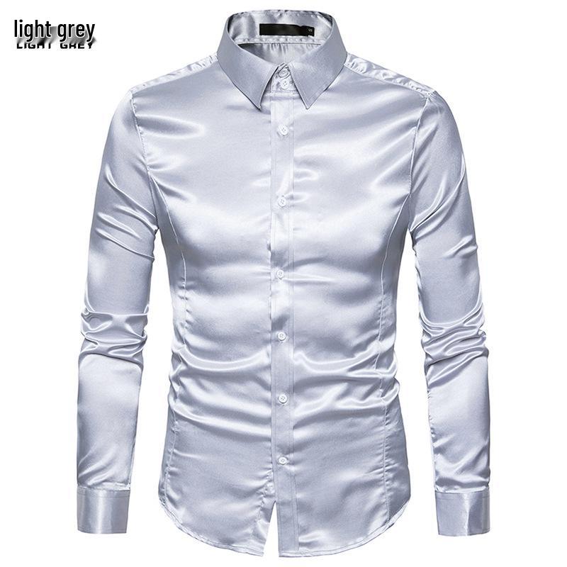 Men's European-Size Shiny Long Sleeve Turn-Down Collar Casual Fashion Shirt - Autumn 17 Collection