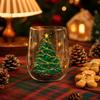 Christmas Tree Double Wall Glass Cup with Flowing Glitter for Hot and Cold Drinks