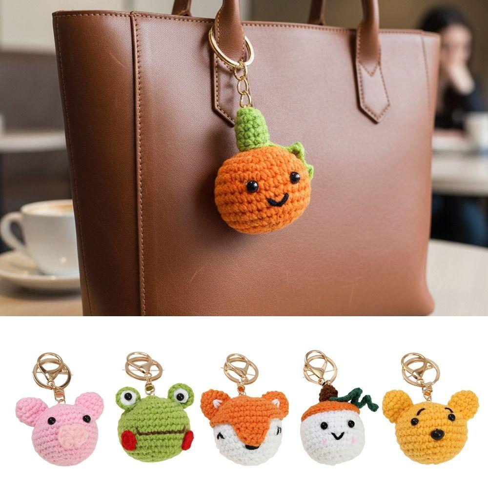 Cartoon Design Crochet Keychain Three-Dimensional Wool Crocheted Handmade Keychain Hand Woven Diy Animal Keychain Women Girls