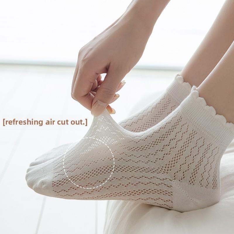5 Pairs of Women's Summer Thin Boneless Hollow Lace Short Tube Socks
