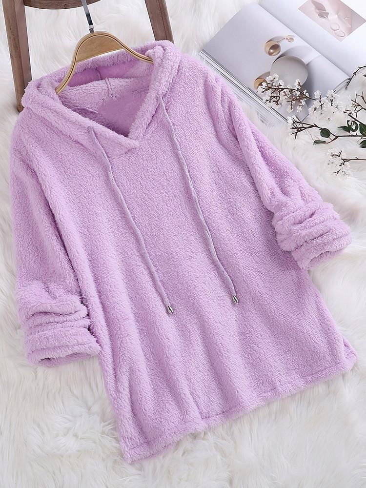 Hot Item Solid Color Long Sleeved Hooded Fuzzy Double-sided Plush Hoodie Pajamas for Women Hoodies