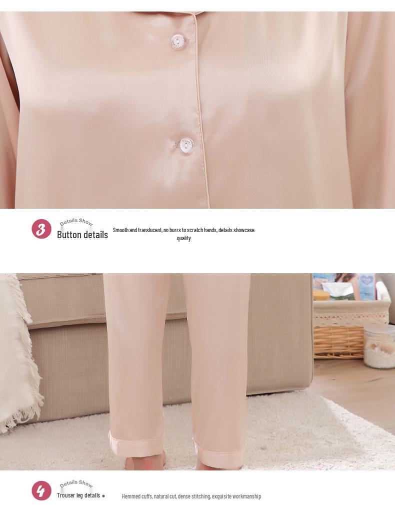 Spring-Summer Silk Couple's Pajama Set: Embroidered Long Sleeve Top & Pants for Men & Women