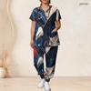 Damen Übergröße V-Ausschnitt Kurzarm Kasack-Set Marineblau Mit Roten Punkten Dekor Print Krankenschwester Uniform Set