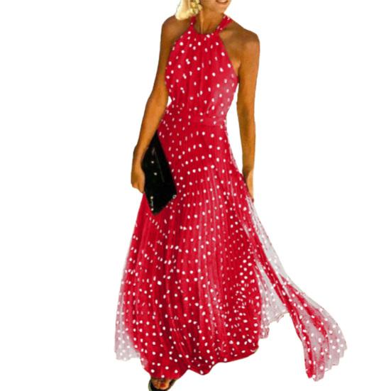 Rochie halter pentru femei, sexy, cu tiv larg, cu imprimeu cu buline, rochie pentru banchet