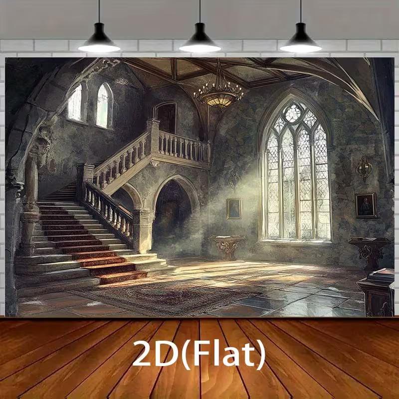 2D Medieval Castle Hall Tapestry Vintage Stone Architecture Wall Art 47.2x31.5inch/120*80cm