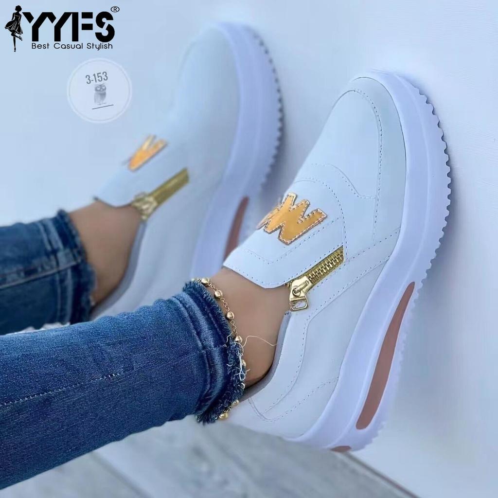 Women Casual Platform Sneakers Side Zipper Vulcanized Plus Size Shoes 2024 New Spring Casual Flats