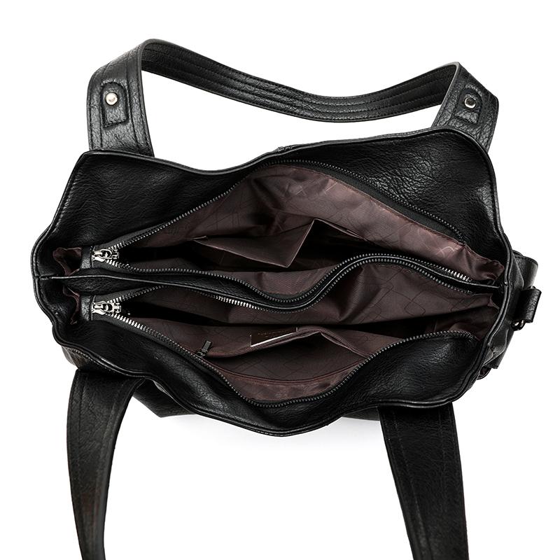 Women PU Leather Tote Shoulder Bag Large Capacity Multi Zipper Pockets Handbag Detachable Crossbody Strap Soft Vintage Casual Daily Shopping