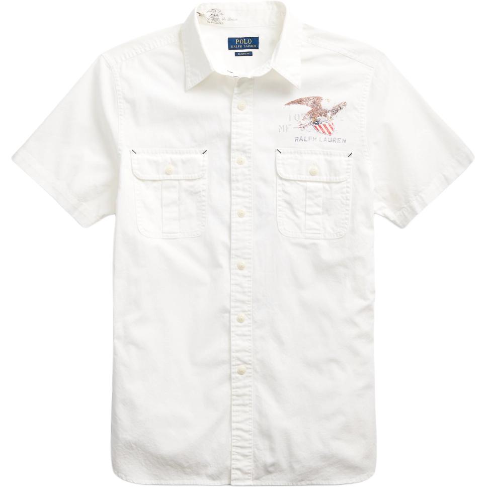 Polo Ralph Lauren Pattern Embroidered Pointed Collar Youth Denim Short Sleeve Shirt Classic Edition Men shirts MNPOWOV1N820043-100