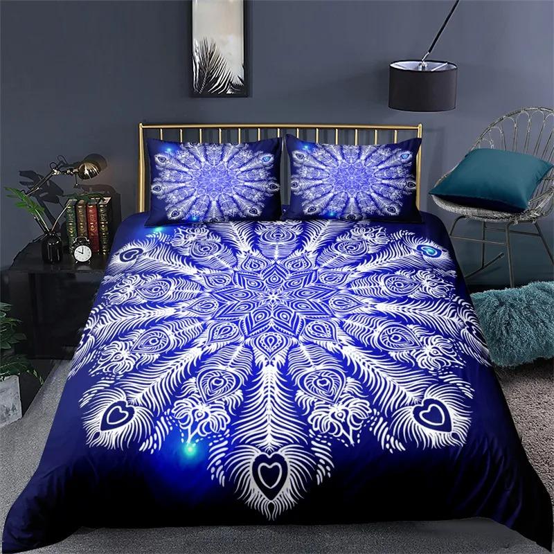 Bohemian Mandala Duvet Cover Set, Colorful Galaxy Comforter Cover Boho Chic Hippie Floral Exotic Bedding Set With 2 Pillow Case