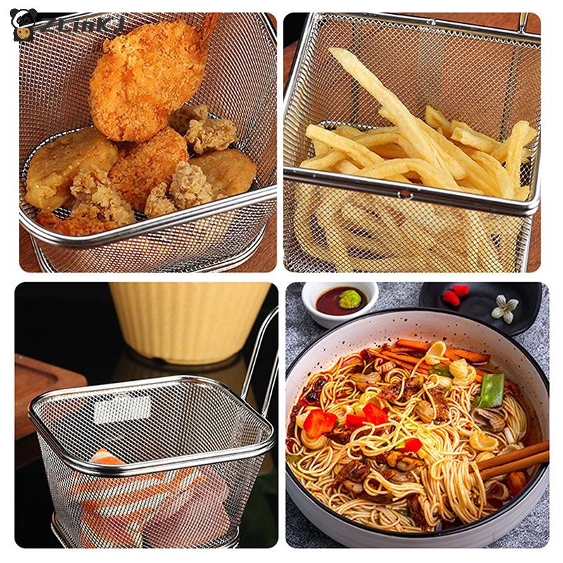 1PCS Multi-functional Stainless Steel Deep Frying Basket Kitchen Hangable Colander Oil Filter Mesh Sieve Hotpot Strainer Mesh