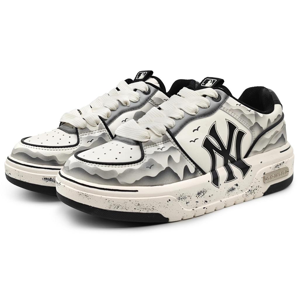 MLB Chunky Liner PU Abrasion Resistant Height Increasing Low top Skateboard Shoes Unisex Black White Gray 3ASXCA12N-50WHS(Team16-)