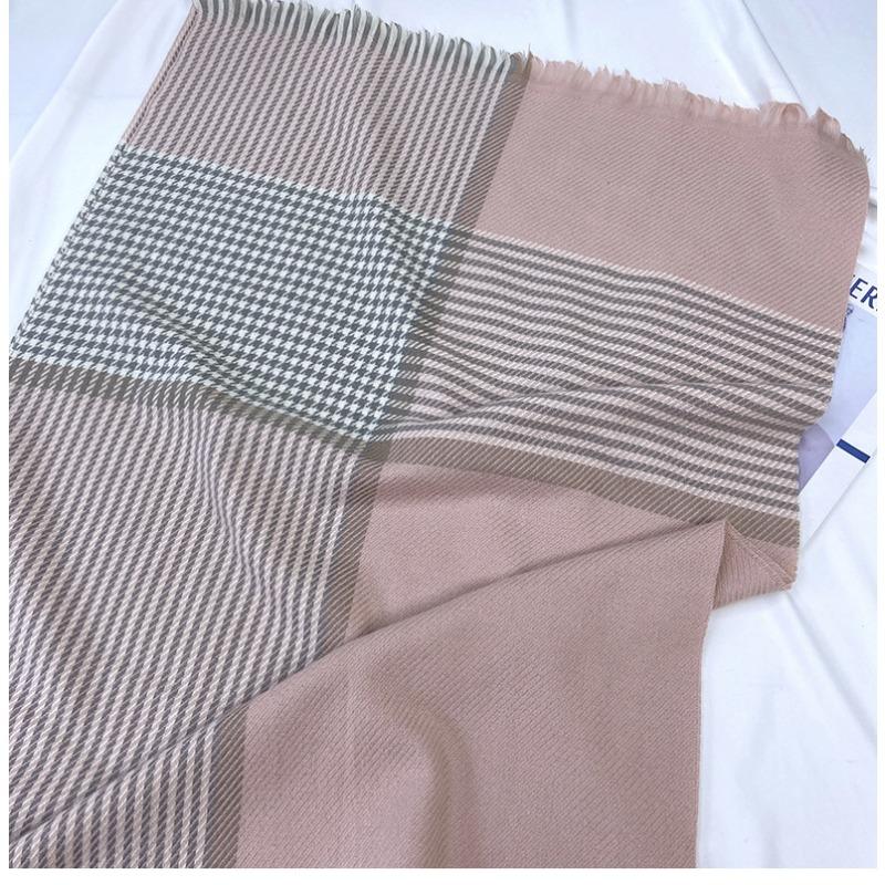 Women's Elastic Soft Plaid Scarf  Striped Winter Warm Scarf with Tassel Trim, Versatile Fashion Accessory for Casual Outings