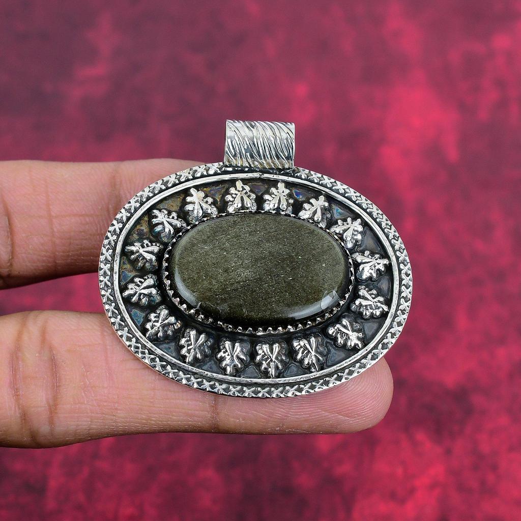 Pingente de obsidiana dourada 925 em prata esterlina maciça, joia com pingente de pedra preciosa feita à mão, presente para esposa, pingente novo