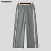 INCERUN Men Zip-up Waist Side Lace Patchwork Casual Long Straight Pants