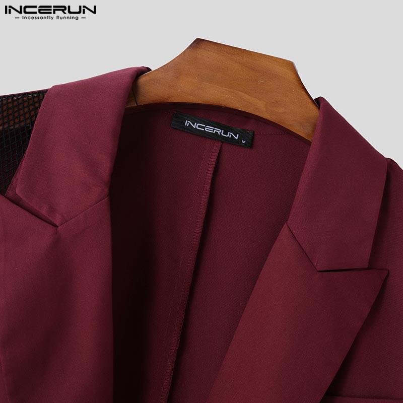 Incerun Lapel Long Sleeve Men Mesh Patchwork See Through Casual Thin Blazer Coats