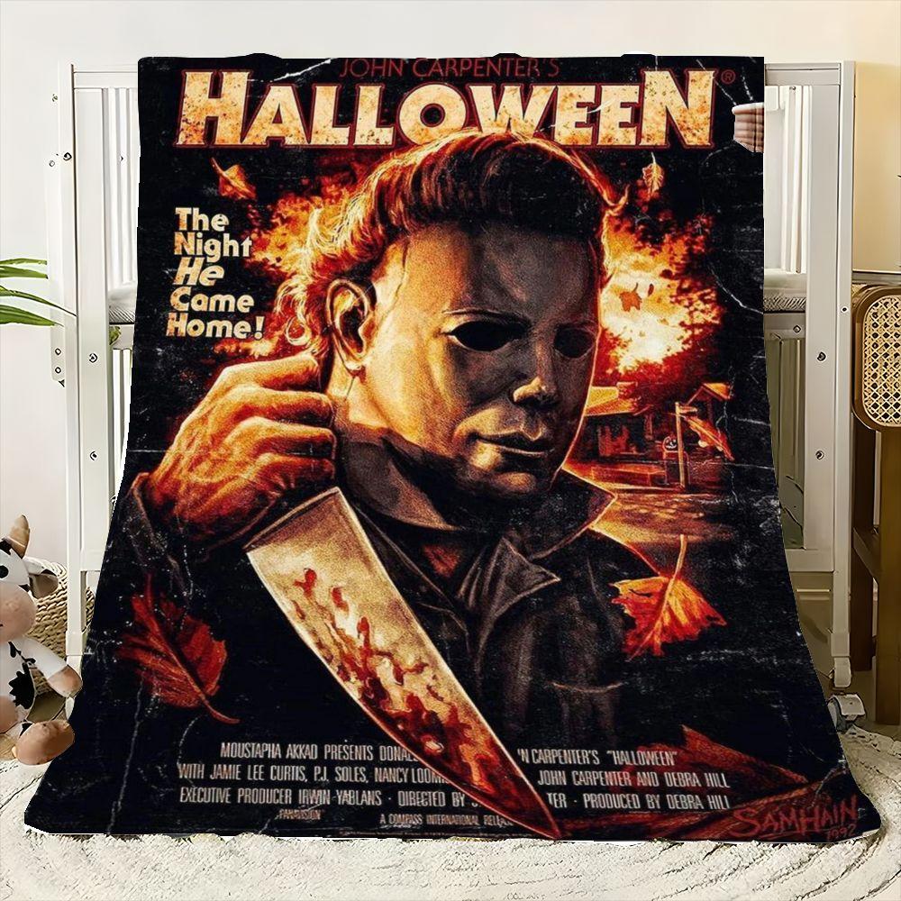 Halloween Michael Myers Throw Blanket - Cozy Plush Fleece Blanket Featuring Iconic Horror Movie Design with Michael Myers and Ki