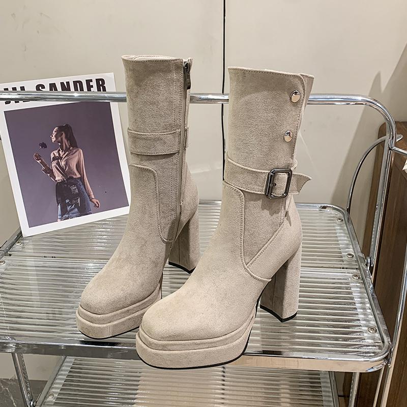 Vintage Platform Thick High Heel Women Ankle Boots Fashion Slip On Autumn Winter Female Western Short Booties