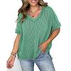 Women European Style V Neck Batwing Sleeve Spliced Slit Loose Pullover T Shirt