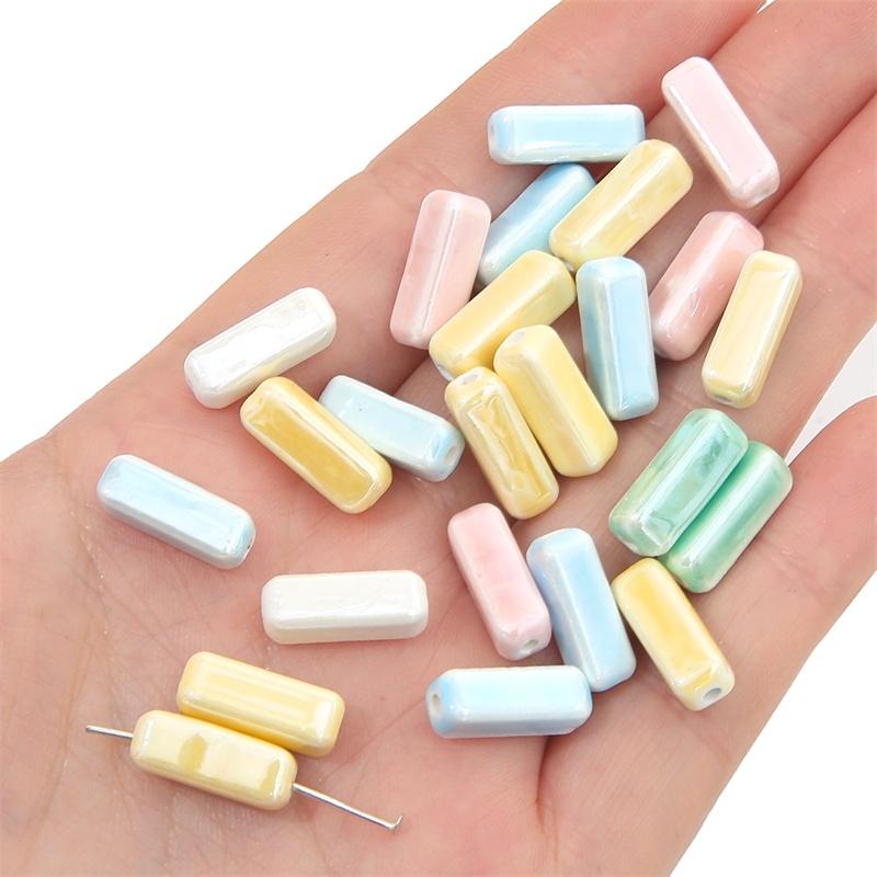 [6x15mm] 5pcs/Bag Cuboid Beads Colored Ceramic Beads Charm Loose Spacer Beads for Earring Bracelet Necklace DIY Jewelry Making Accessories