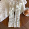Women Black White Lolita JK Leg Warmers with Ball Knitted Warm Foot Cover for Lady Autumn Winter Soft Crochet Sock Boot Cuffs
