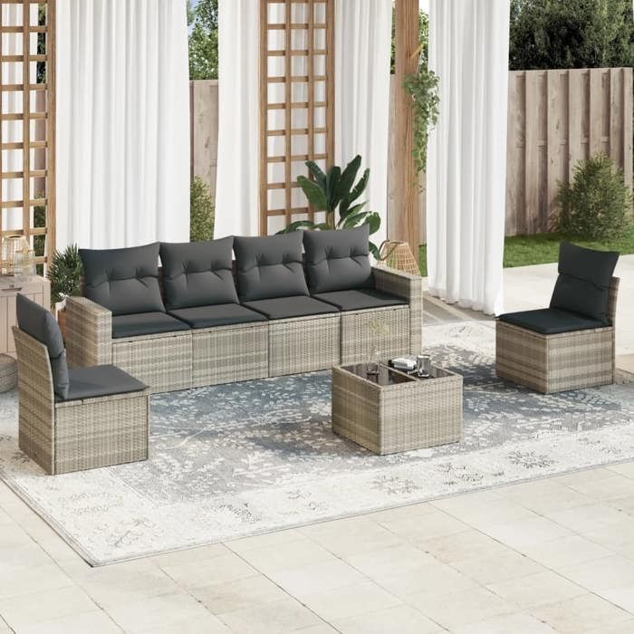 VidaXL Garden Lounge Set with Cushions 7 Pcs, Sofas with Adjustable Feet, Outdoor Furniture Set Patio Terrace, 3251159
