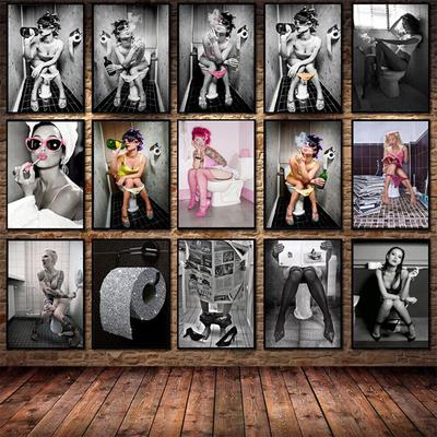 Funny Toilet Beauty Modern Canvas Painting And Print On Poster Home Wall Art Decoration HD Picture For Washroom Bathroom Decor