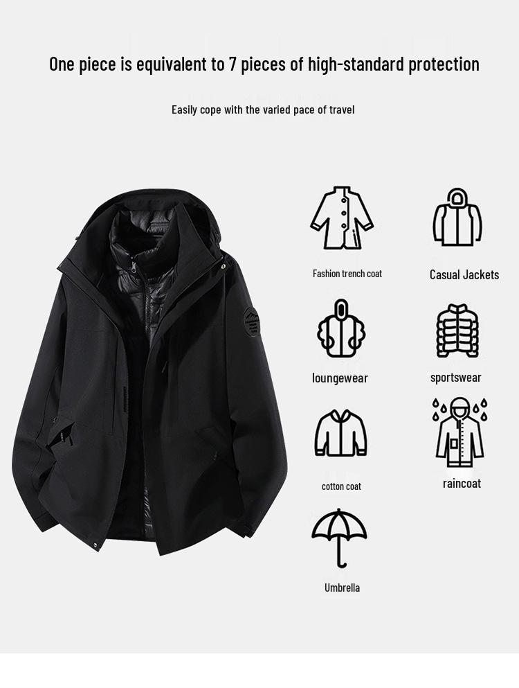 Unisex 3-in-1 Cotton Jacket Set: Windproof, Multi-Functional Climbing & Skiing Gear