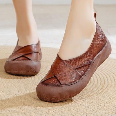 Feerldi Retro Cross Leather Flats Woman Top Quality Real Leather Loafers Designer Shallow Slip On Shoes Mom Comfort Moccasins