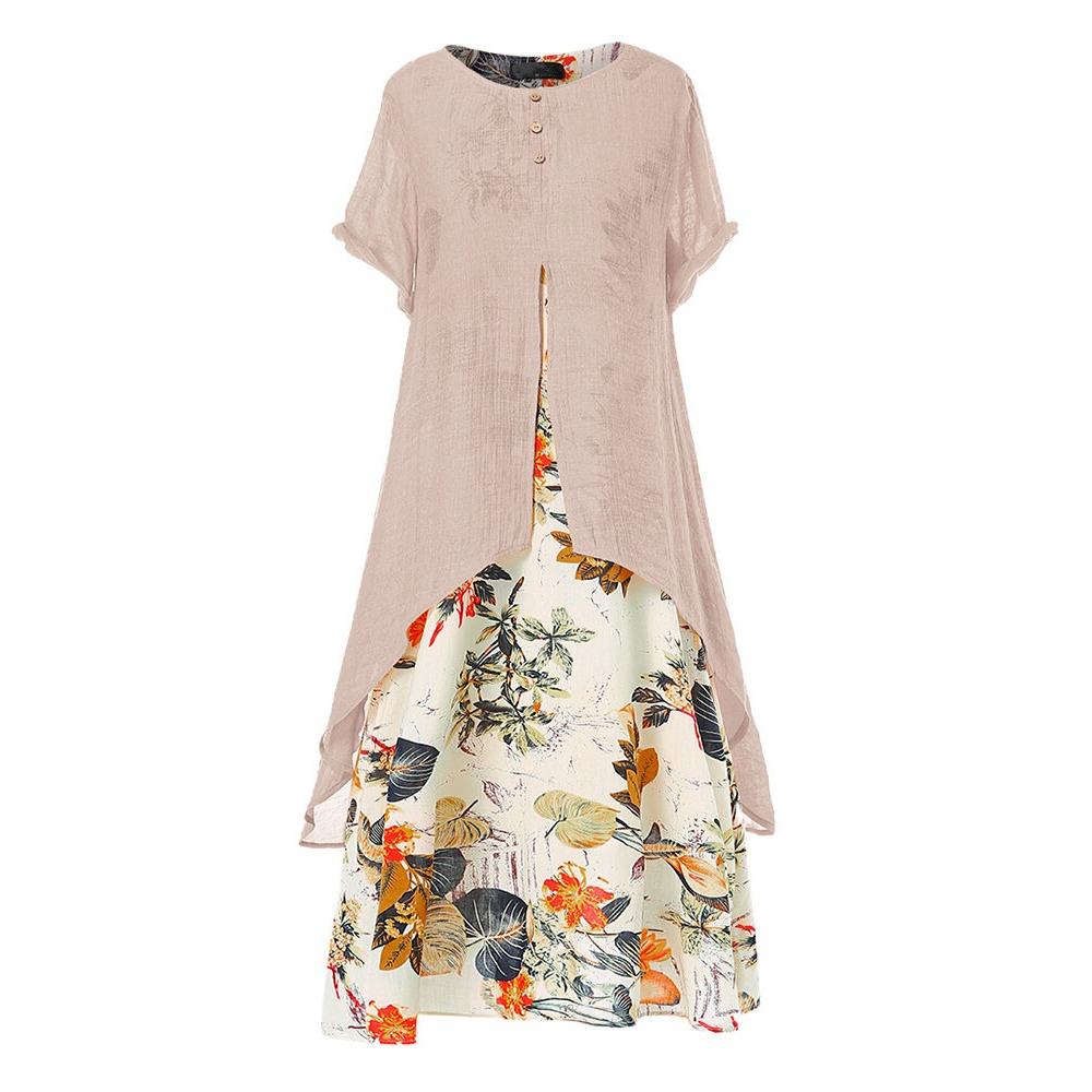 Ta sukienka to stylowa, długa sukienka z bawełny i lnu w kwiatowy wzór, sukienka plus size dla kobiet z szerokim dołem.