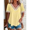 2026 Women's Spring/Summer Elegant Fashionable Comfortable Jacquard Short-Sleeve V-Neck Lace Trim T-Shirt Top