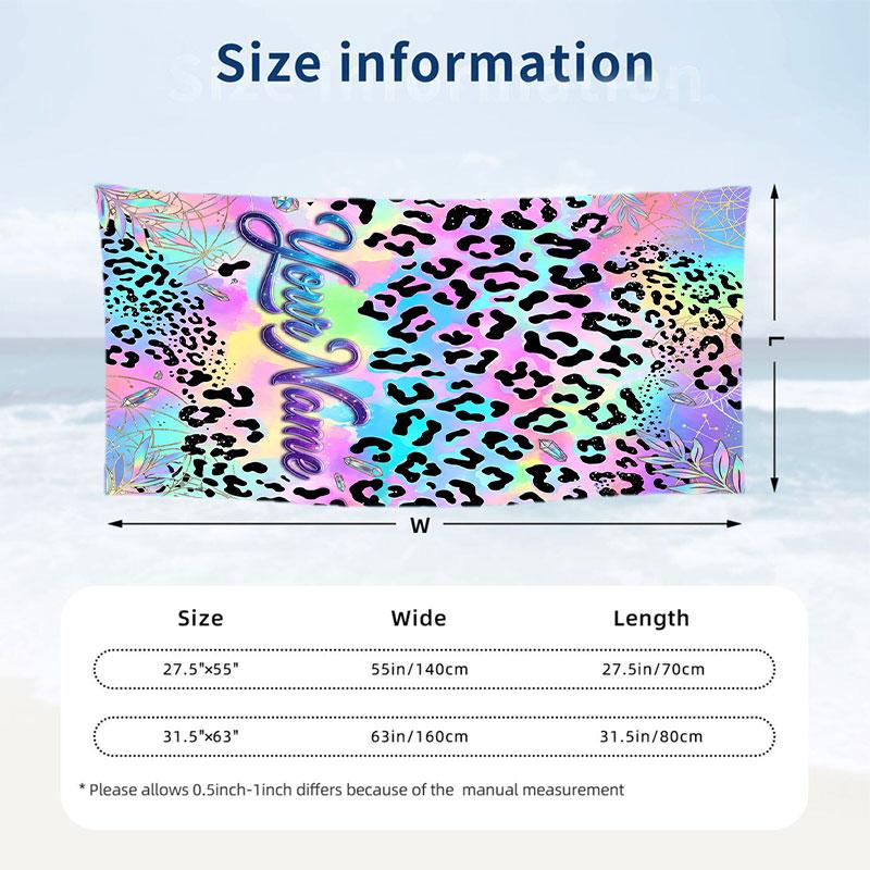 Rainbow Leopard 1 Theme Quick Dry Beach Towel Custom Name Text Print Large Sand Resistant Towel Beach Vacation