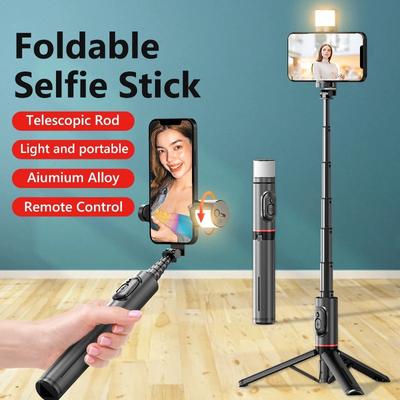 2025 Selfie Sem Fio para Smartphone Tripé com Controle Remoto Bluetooth Luz de Preenchimento Portátil Dobrável Suporte para Gravação de Vlogs
